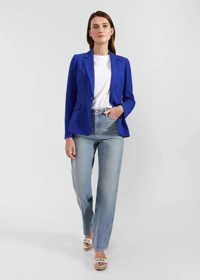 Coats and Jackets Women HOBBS Fletcher Silk Linen Jacket Lapis Blue