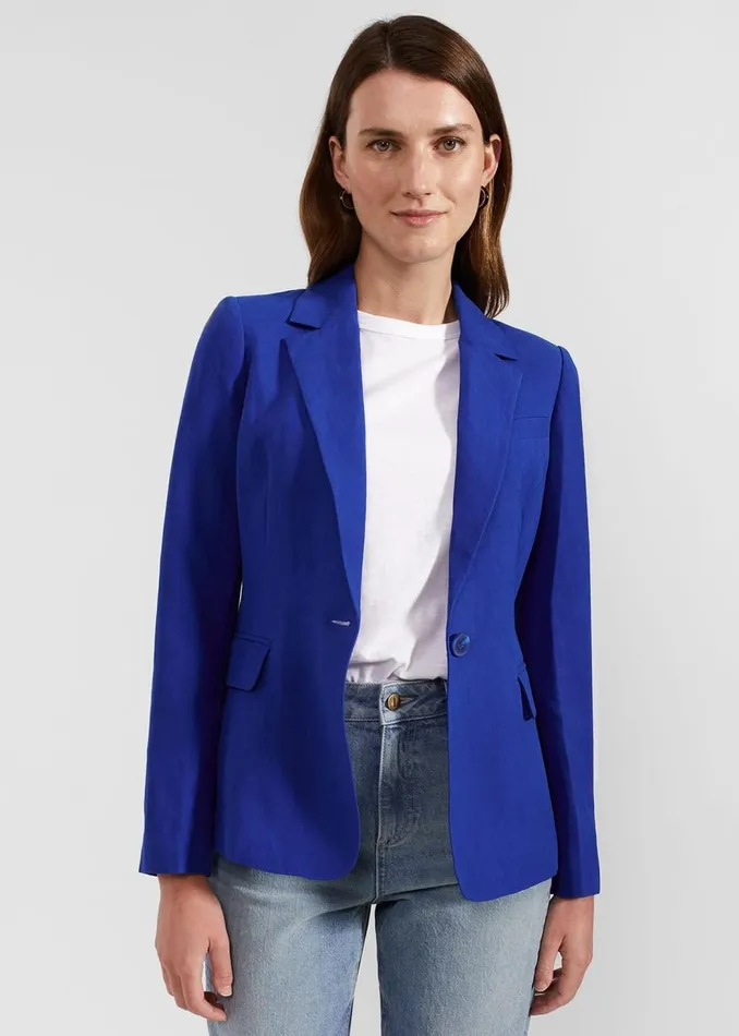 Coats and Jackets Women HOBBS Fletcher Silk Linen Jacket Lapis Blue