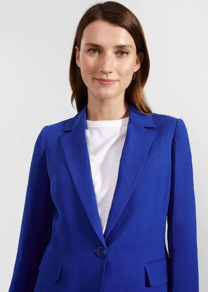 Coats and Jackets Women HOBBS Fletcher Silk Linen Jacket Lapis Blue