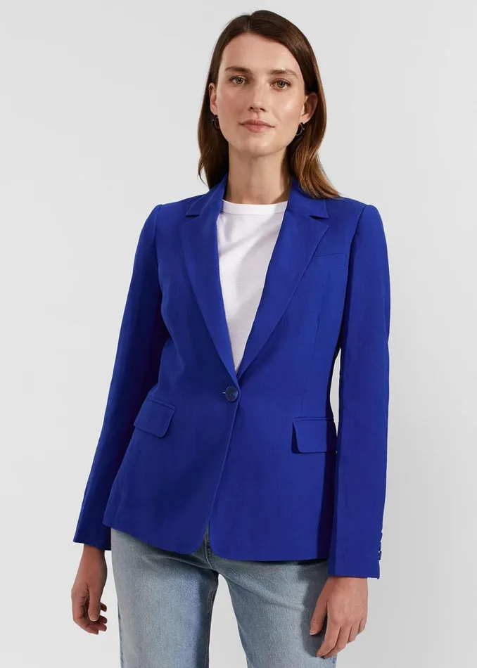 Coats and Jackets Women HOBBS Fletcher Silk Linen Jacket Lapis Blue