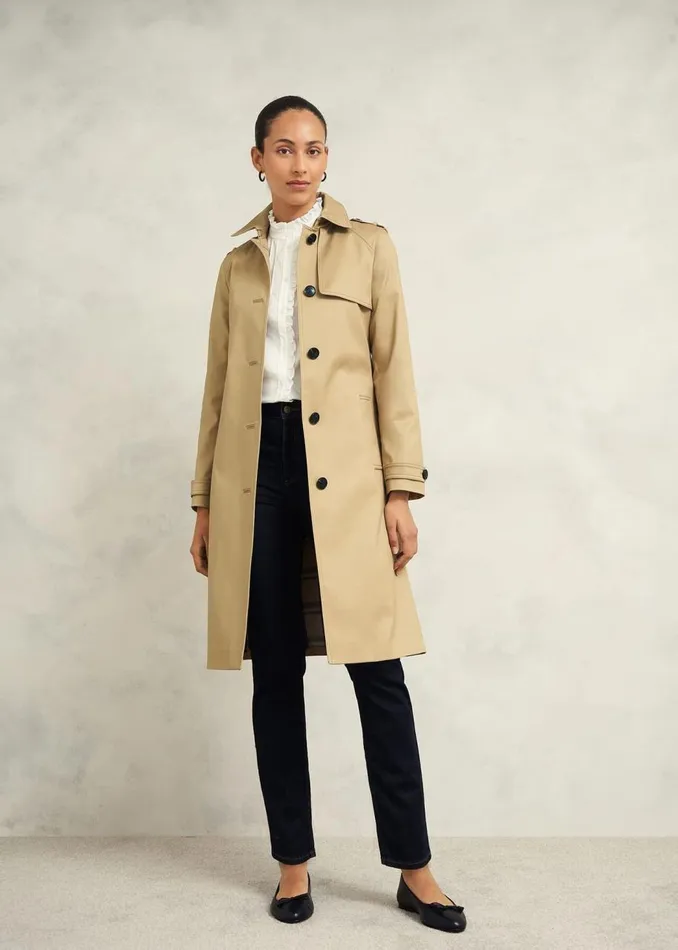 Coats and Jackets Women HOBBS Petite Hallie Shower Resistant Trench Coat Fawn Beige