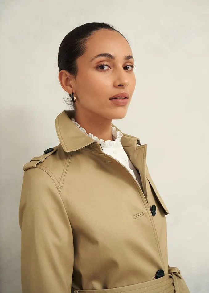 Coats and Jackets Women HOBBS Petite Hallie Shower Resistant Trench Coat Fawn Beige