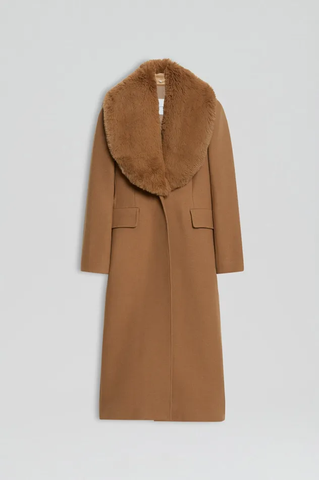 Coats Scanlan Theodore Women FAUX FUR COLLAR COAT CAMEL Coats Scanlan Theodore Women FAUX FUR COLLAR COAT CAMEL