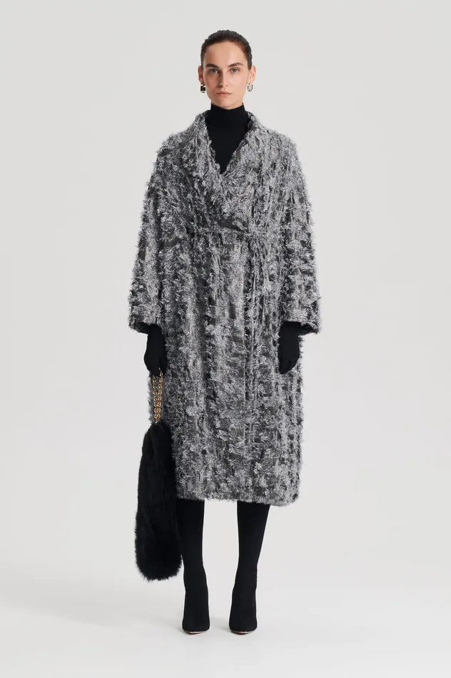 Coats Scanlan Theodore Women TINSEL FRINGE COAT DARKSILVER