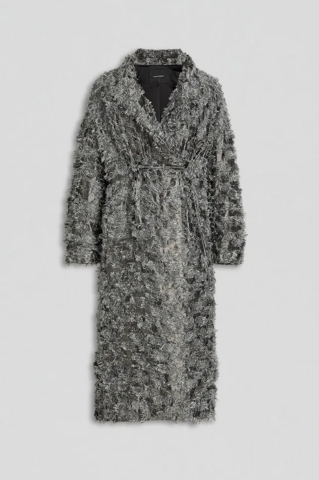 Coats Scanlan Theodore Women TINSEL FRINGE COAT DARKSILVER Coats Scanlan Theodore Women TINSEL FRINGE COAT DARKSILVER