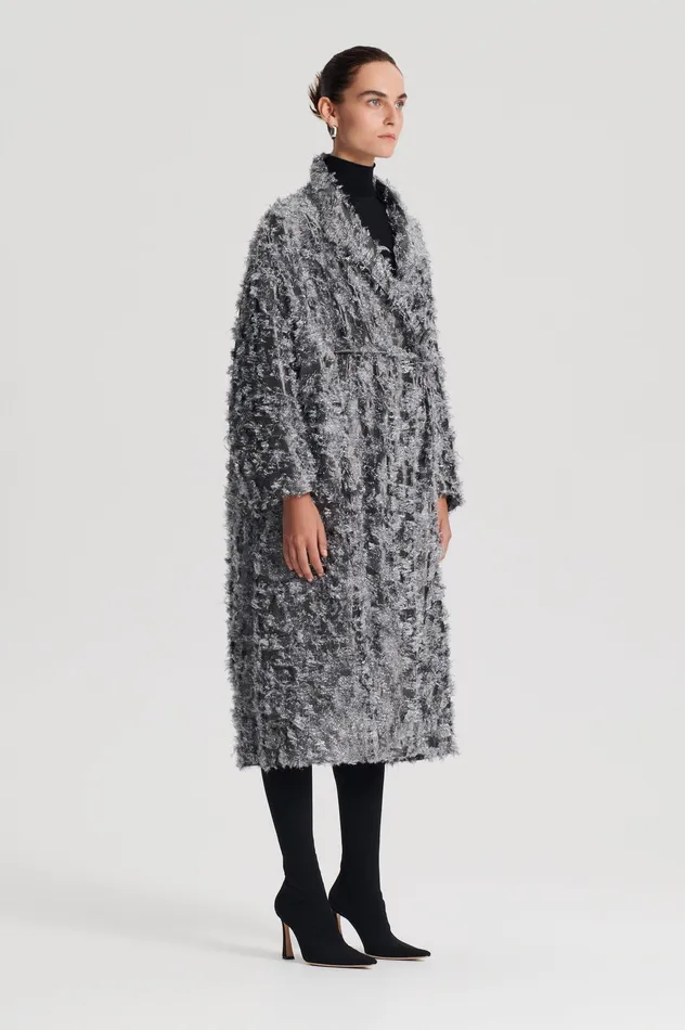 Coats Scanlan Theodore Women TINSEL FRINGE COAT DARKSILVER Coats Scanlan Theodore Women TINSEL FRINGE COAT DARKSILVER