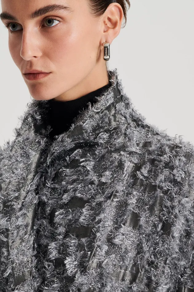 Coats Scanlan Theodore Women TINSEL FRINGE COAT DARKSILVER Coats Scanlan Theodore Women TINSEL FRINGE COAT DARKSILVER