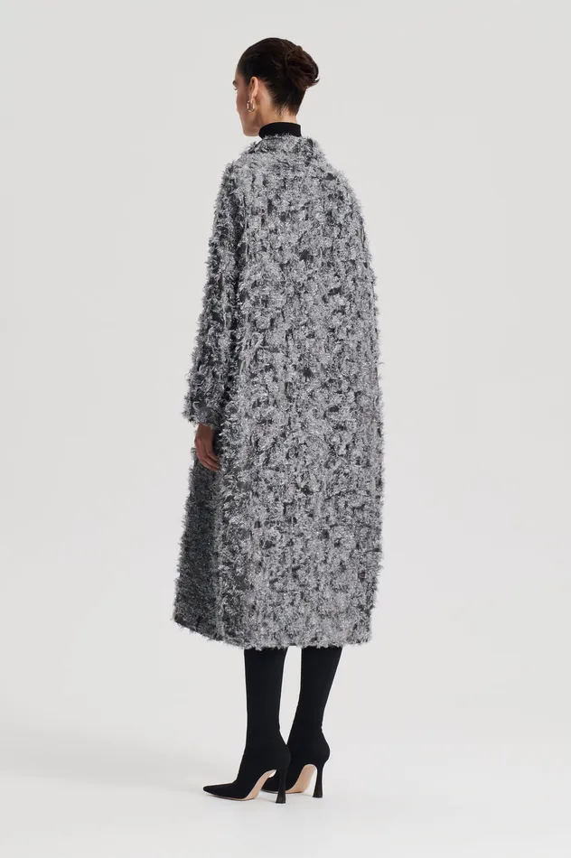 Coats Scanlan Theodore Women TINSEL FRINGE COAT DARKSILVER Coats Scanlan Theodore Women TINSEL FRINGE COAT DARKSILVER