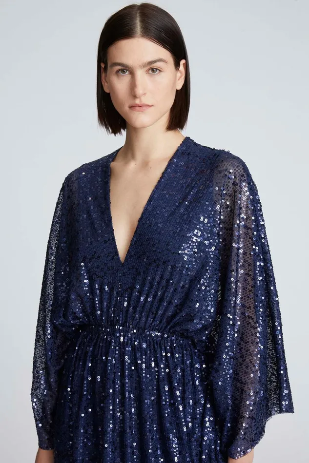 Cocktail Women Halston Catalina Dress In Sequins Navy