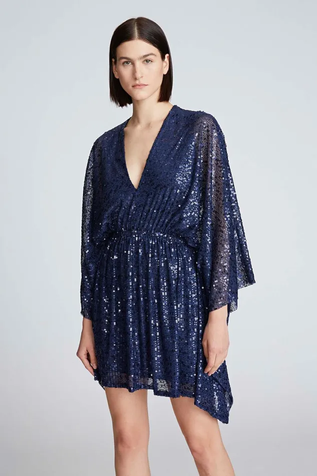 Cocktail Women Halston Catalina Dress In Sequins Navy