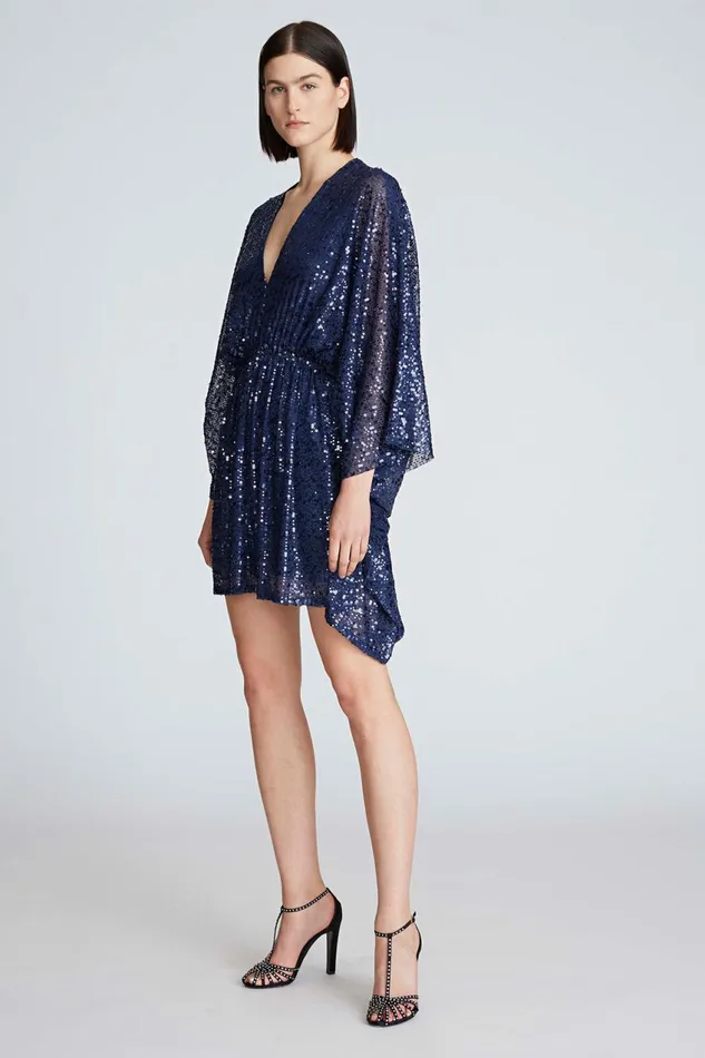 Cocktail Women Halston Catalina Dress In Sequins Navy