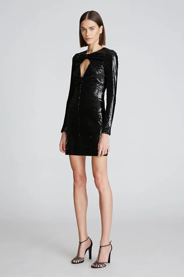Cocktail Women Halston Kaylee Dress In Sequins Black
