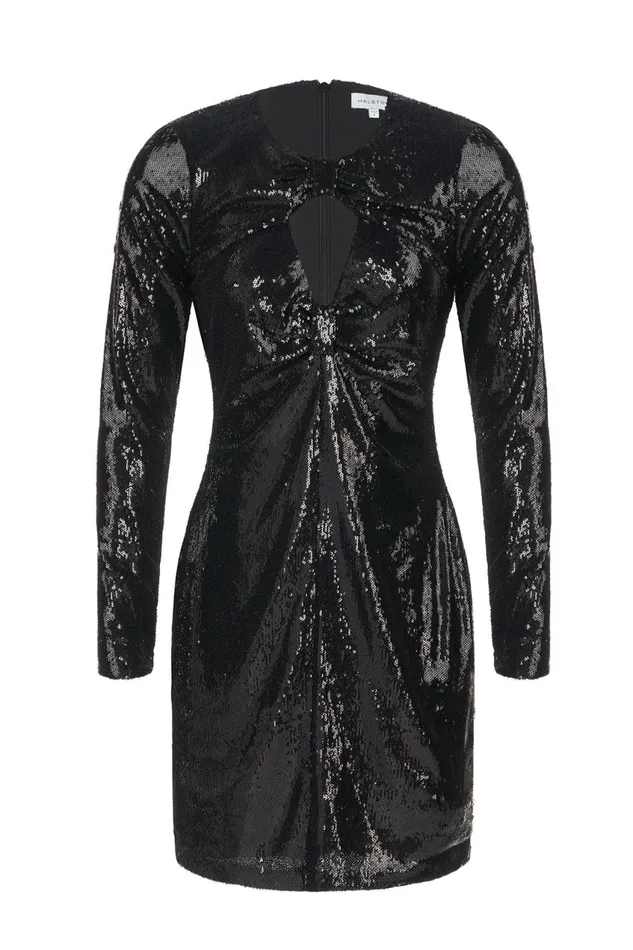 Cocktail Women Halston Kaylee Dress In Sequins Black