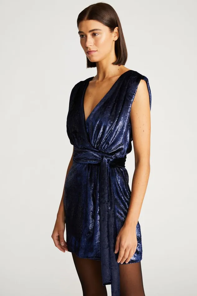 Cocktail Women Halston Lennox Dress In Velvet Navy