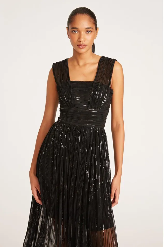 Cocktail Women Halston Liana Dress In Pleated Sequins Black