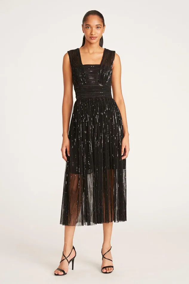 Cocktail Women Halston Liana Dress In Pleated Sequins Black Cocktail Women Halston Liana Dress In Pleated Sequins Black