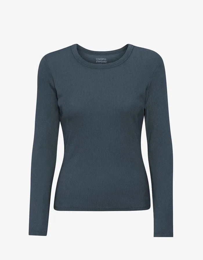 Colorfulstandard Women Organic Rib LS TShirt 8211 Petrol Blue Women TShirts