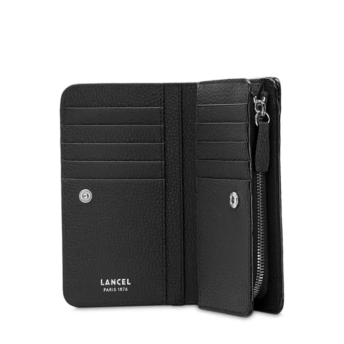 Compact Rectangular Zipped Wallet Black Women Lancel Purse