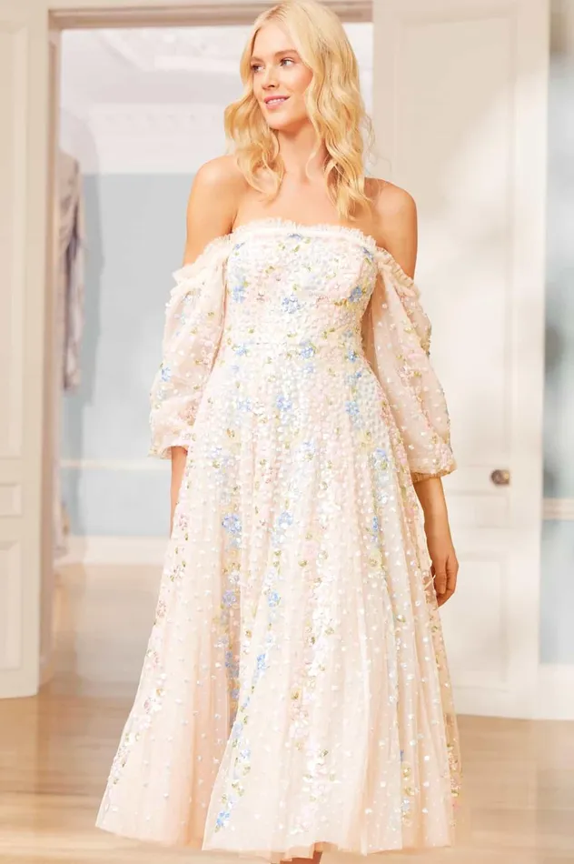 Confetti Gloss OffShoulder Ballerina Dress Champagne Women Needle and Thread Dresses