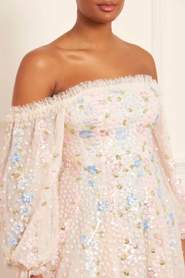 Confetti Gloss OffShoulder Ballerina Dress Champagne Women Needle and Thread Dresses