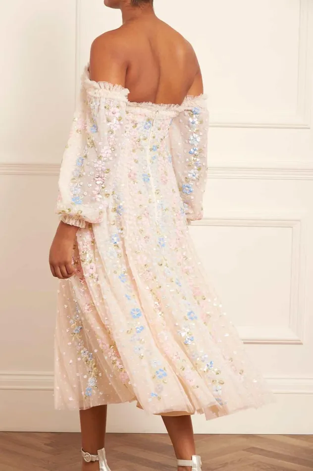 Confetti Gloss OffShoulder Ballerina Dress Champagne Women Needle and Thread Dresses