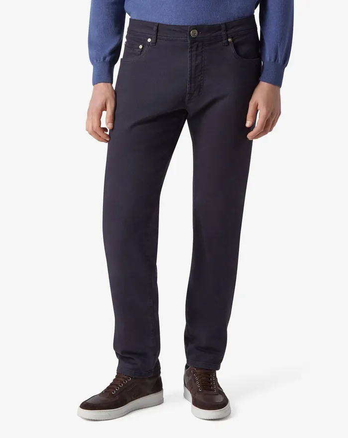 Corneliani Jeans and Slacks Navy Blue Stretch Gabardine 5pocket Trousers 8211 Men