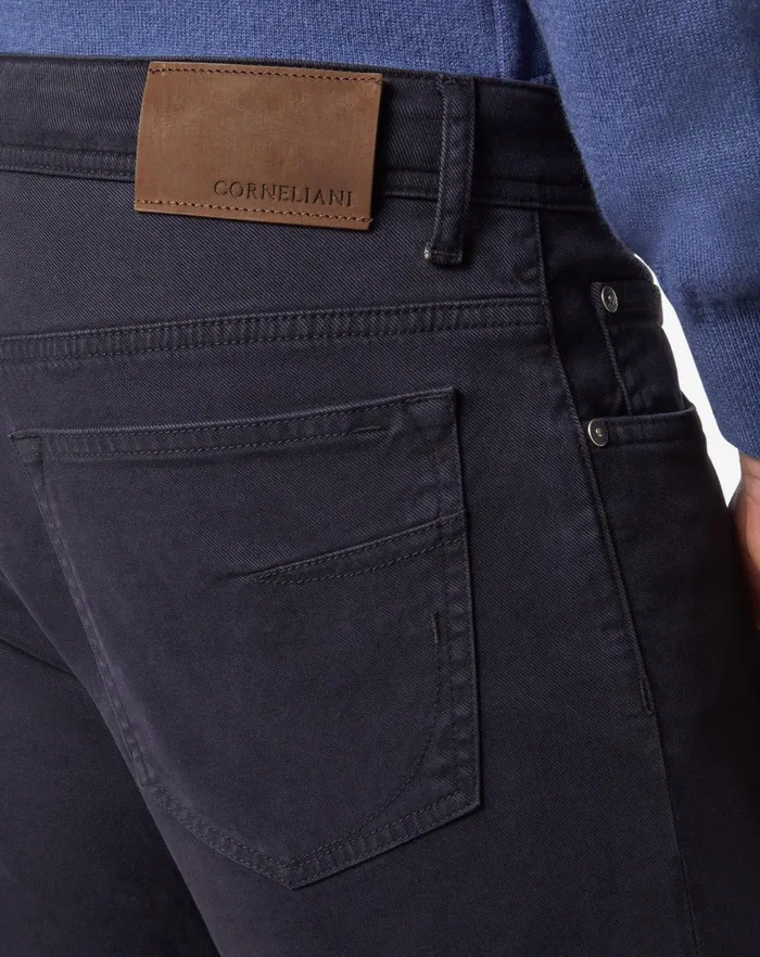 Corneliani Jeans and Slacks Navy Blue Stretch Gabardine 5pocket Trousers 8211 Men
