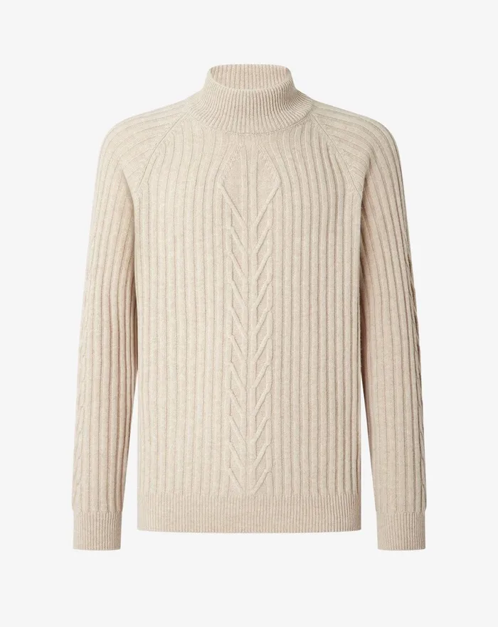 Corneliani Knitwear Ivory Wool And Silk Turtleneck With Braid 8211 Men