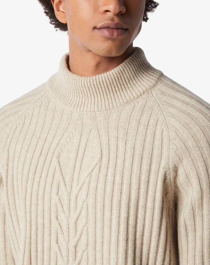 Corneliani Knitwear Ivory Wool And Silk Turtleneck With Braid 8211 Men
