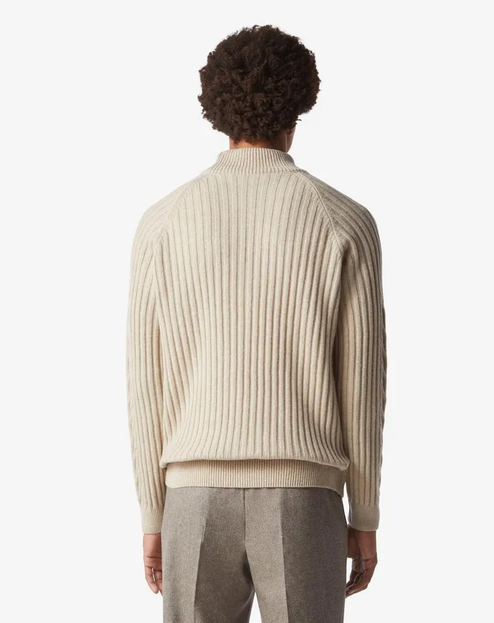 Corneliani Knitwear Ivory Wool And Silk Turtleneck With Braid 8211 Men