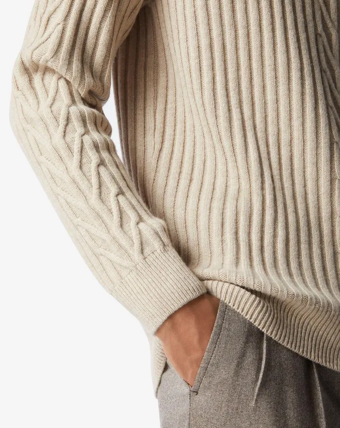 Corneliani Knitwear Ivory Wool And Silk Turtleneck With Braid 8211 Men