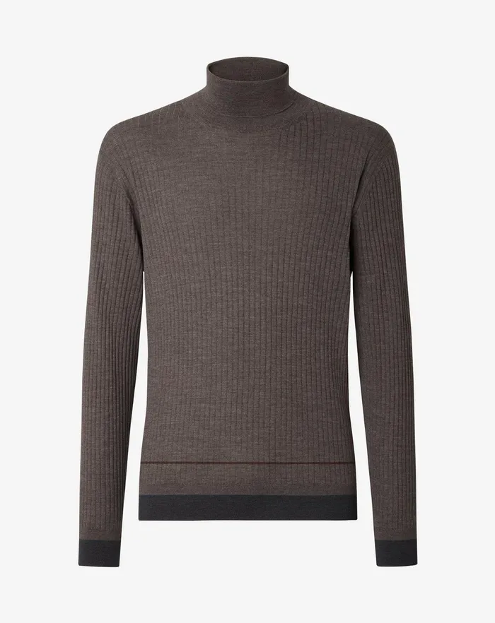 Corneliani Knitwear Taupe Ultralight Merino Turtleneck Sweater 8211 Men