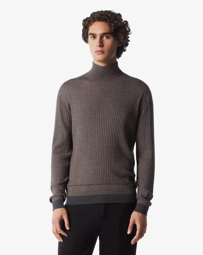 Corneliani Knitwear Taupe Ultralight Merino Turtleneck Sweater 8211 Men