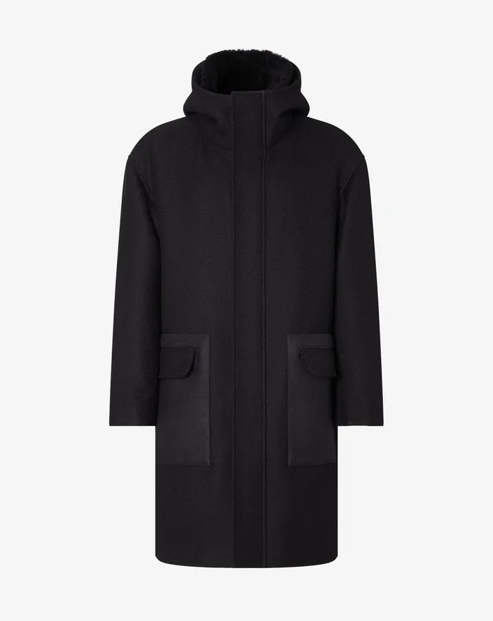 Corneliani Outerwear And Coats Black Sustainable Pure Wool Parka Coat For Men 8211 Men