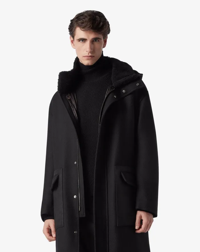 Corneliani Outerwear And Coats Black Sustainable Pure Wool Parka Coat For Men 8211 Men