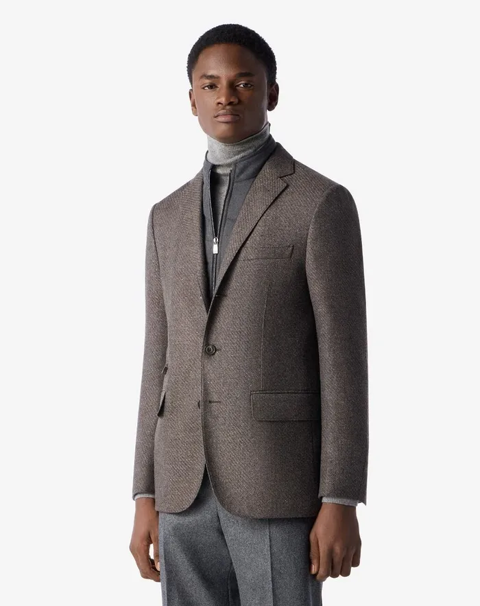 Corneliani Outerwear And Coats Brown Wool Silk And Cashmere Jacket With Detachable Chest Piece 8211 Men Corneliani Outerwear And Coats Brown Wool Silk And Cashmere Jacket With Detachable Chest Piece 8211 Men