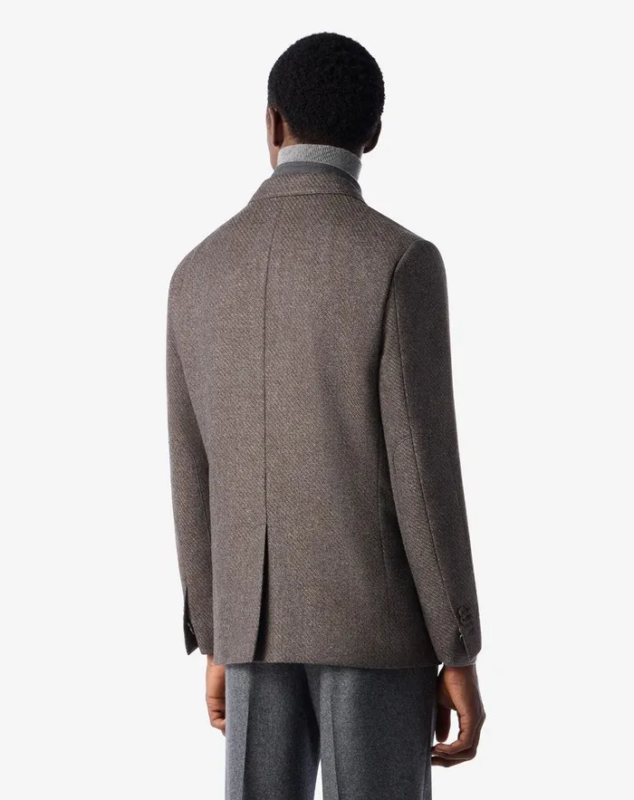 Corneliani Outerwear And Coats Brown Wool Silk And Cashmere Jacket With Detachable Chest Piece 8211 Men