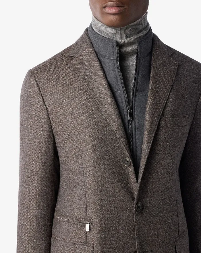 Corneliani Outerwear And Coats Brown Wool Silk And Cashmere Jacket With Detachable Chest Piece 8211 Men