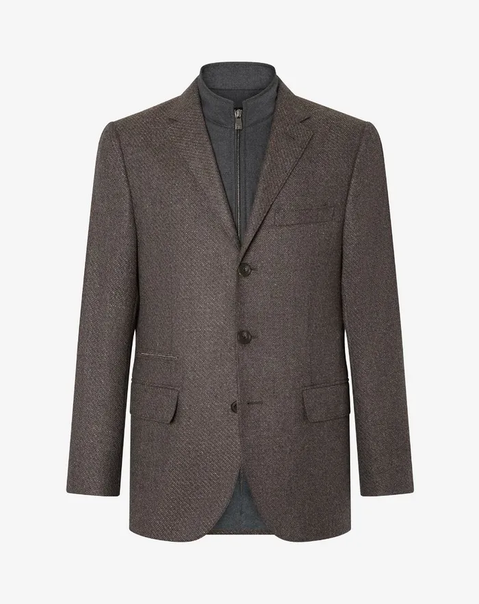 Corneliani Outerwear And Coats Brown Wool Silk And Cashmere Jacket With Detachable Chest Piece 8211 Men