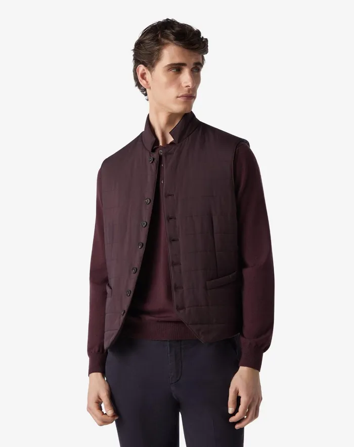 Corneliani Outerwear And Coats Burgundy Poplin Quilted Vest For Men 8211 Men