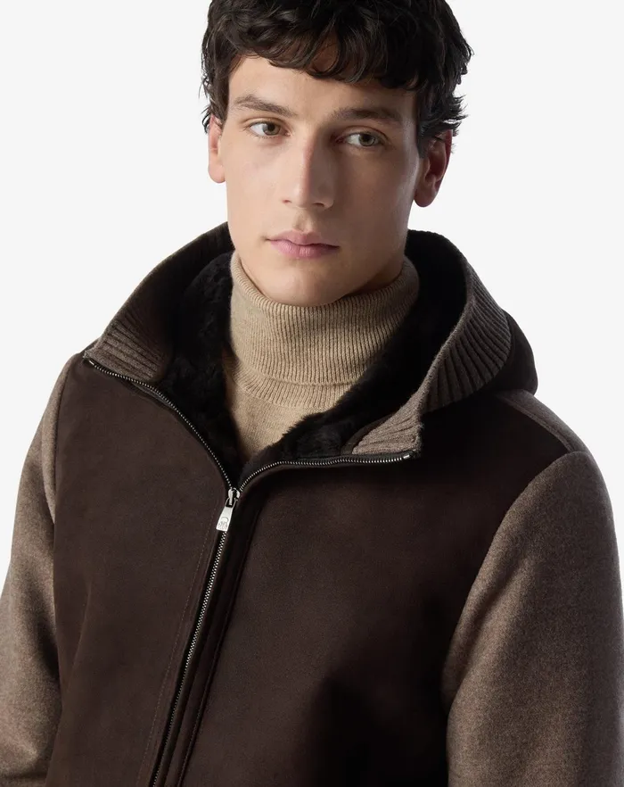Corneliani Outerwear And Coats Dark Brown Twotexture Leather Jacket For Men 8211 Men