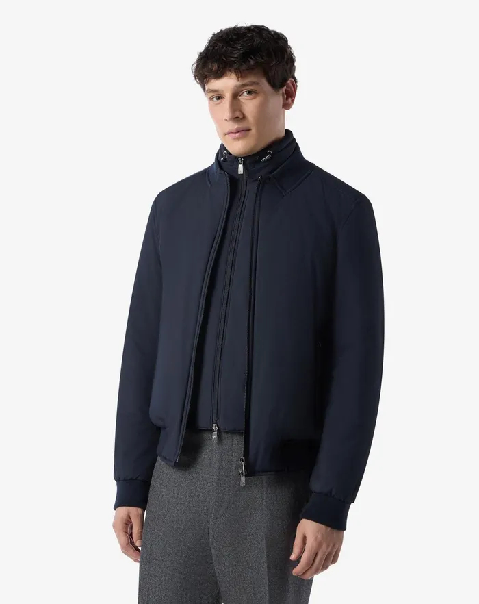 Corneliani Outerwear And Coats Navy Blue Padded Bomber Jacket With Detachable Chest 8211 Men