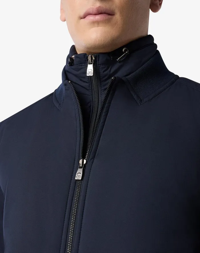 Corneliani Outerwear And Coats Navy Blue Padded Bomber Jacket With Detachable Chest 8211 Men