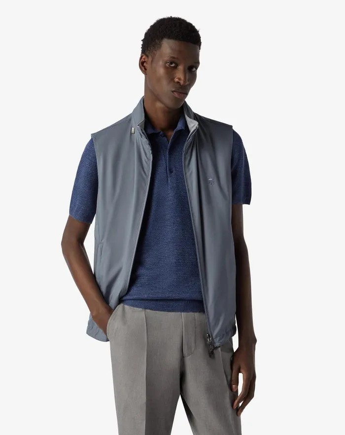 Corneliani Outerwear And Coats Powder Blue Reversible Technical Fabric Waistcoat 8211 Men