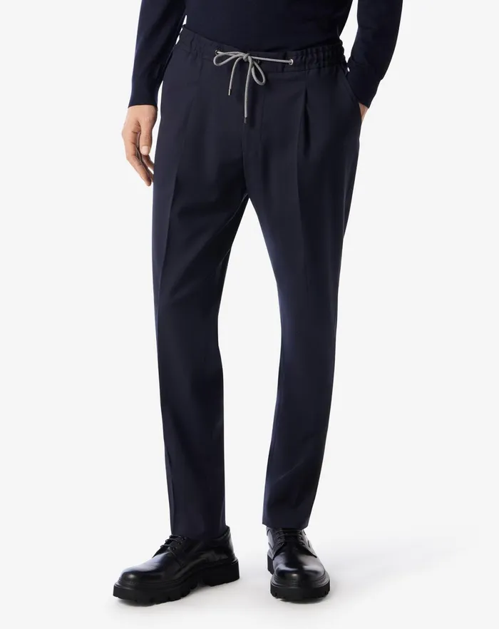 Corneliani Pants Blue Stretch Micro Wool Joggers For Men 8211 Men