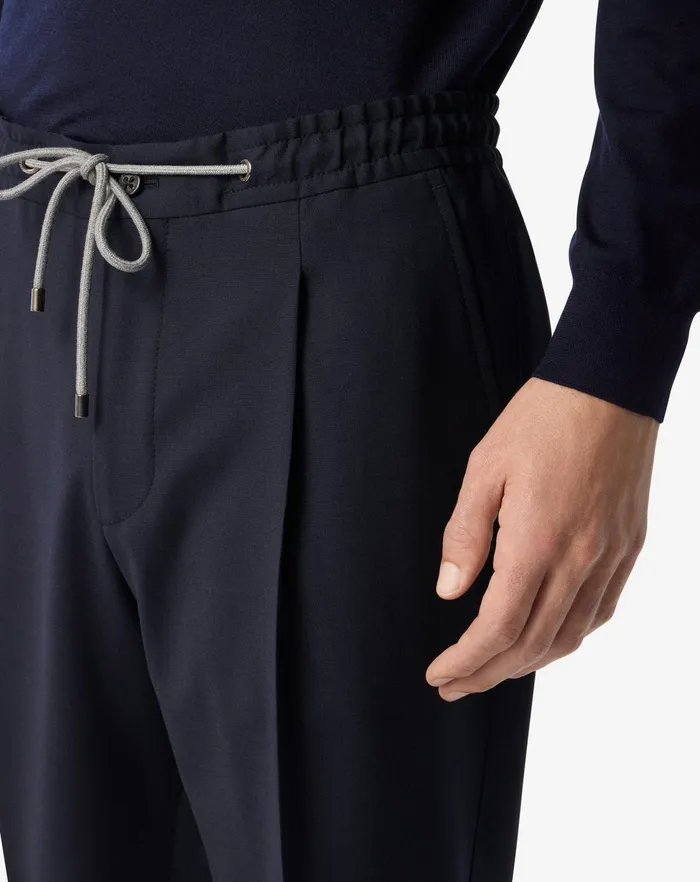 Corneliani Pants Blue Stretch Micro Wool Joggers For Men 8211 Men