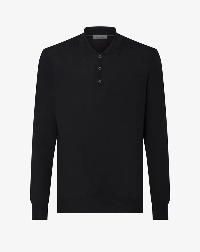 Corneliani Polos and TShirts Black Ultra Fine Wool Buttonup Polo Shirt For Men 8211 Men Corneliani Polos and TShirts Black Ultra Fine Wool Buttonup Polo Shirt For Men 8211 Men