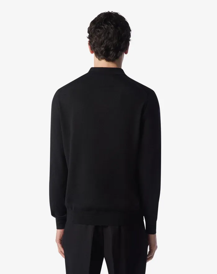 Corneliani Polos and TShirts Black Ultra Fine Wool Buttonup Polo Shirt For Men 8211 Men