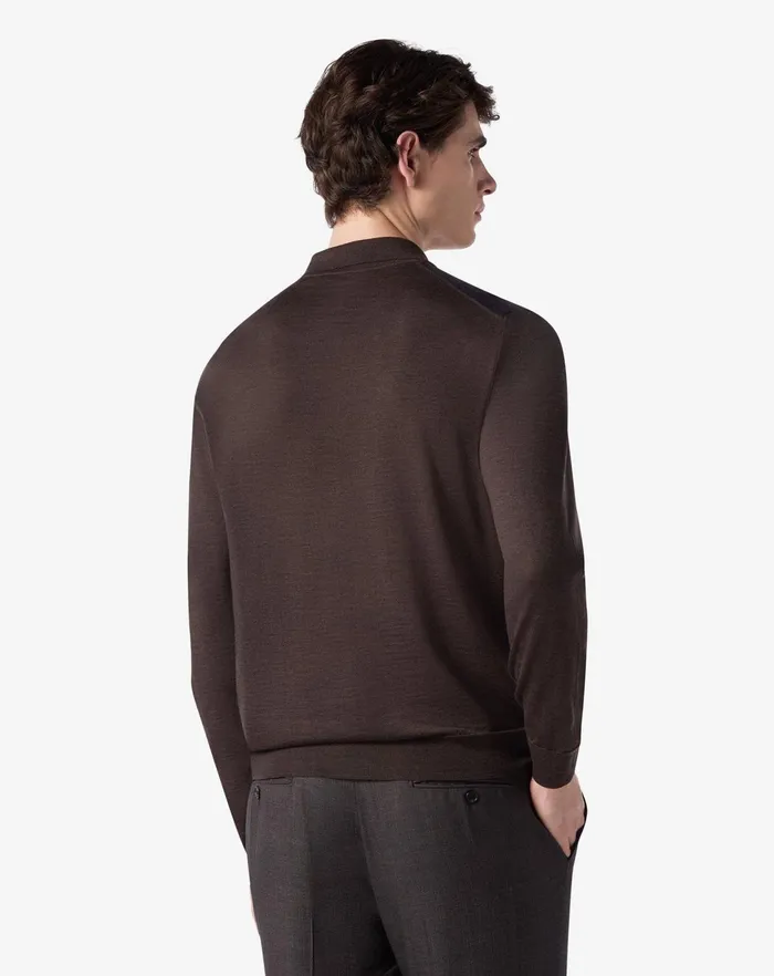 Corneliani Polos and TShirts Brownroyal Blue Jacquard Wool Buttonup Polo Shirt For Men 8211 Men