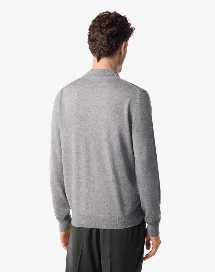 Corneliani Polos and TShirts Light Grey Extra Fine Merino Wool Buttonup Polo Shirt For Men 8211 Men